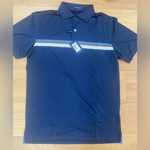 Peter Millar crown crafted navy stripe golf polo size M tailored fit NWT